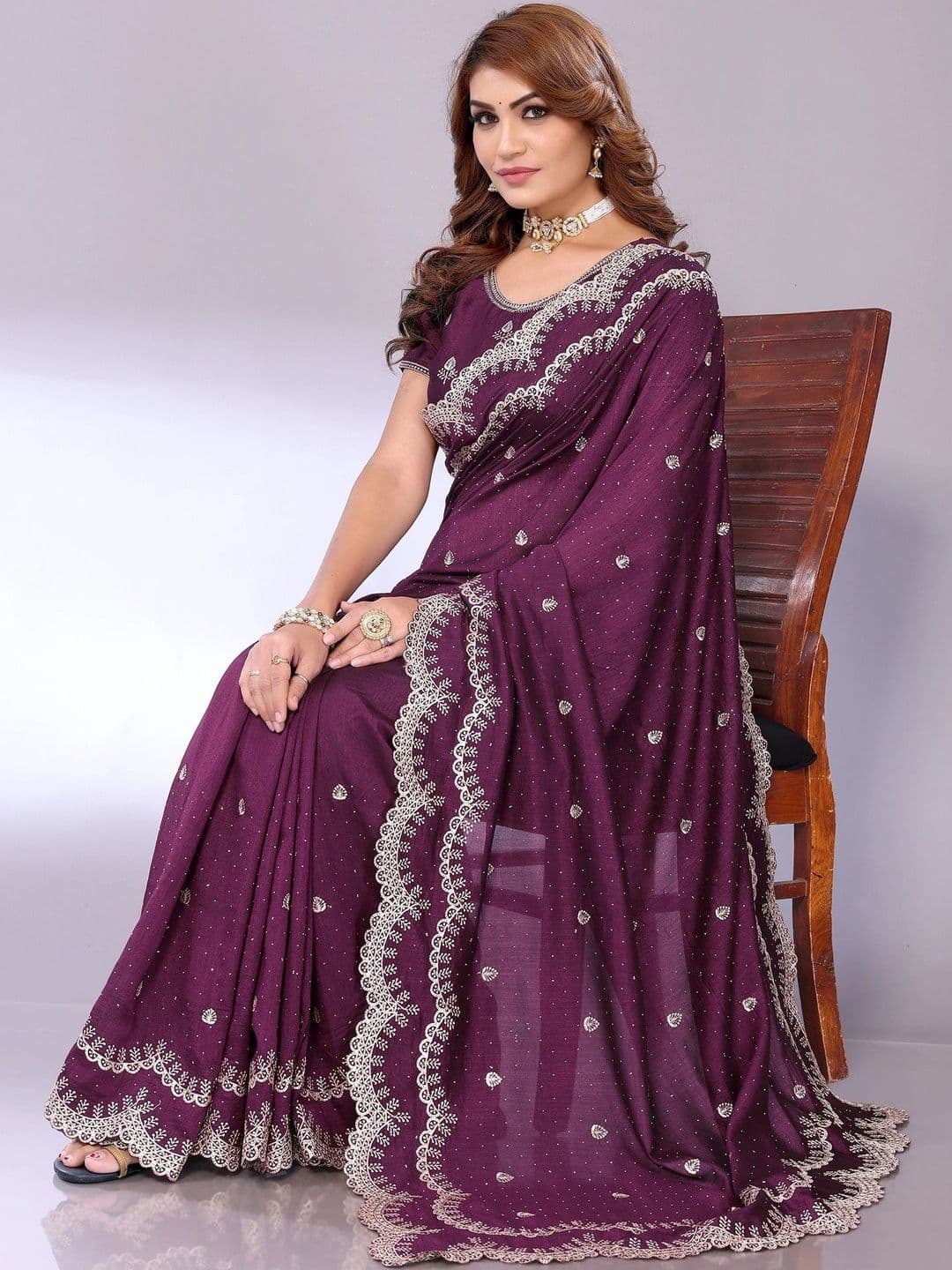 Sangria Embellished Sarees - view 1