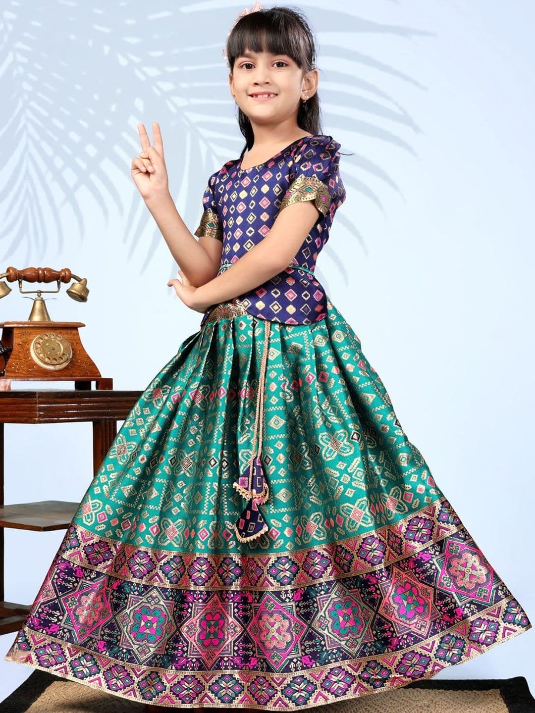 satyamfab Girls Ready to Wear Woven Design Lehenga & Blouse With Dupatta - view 1