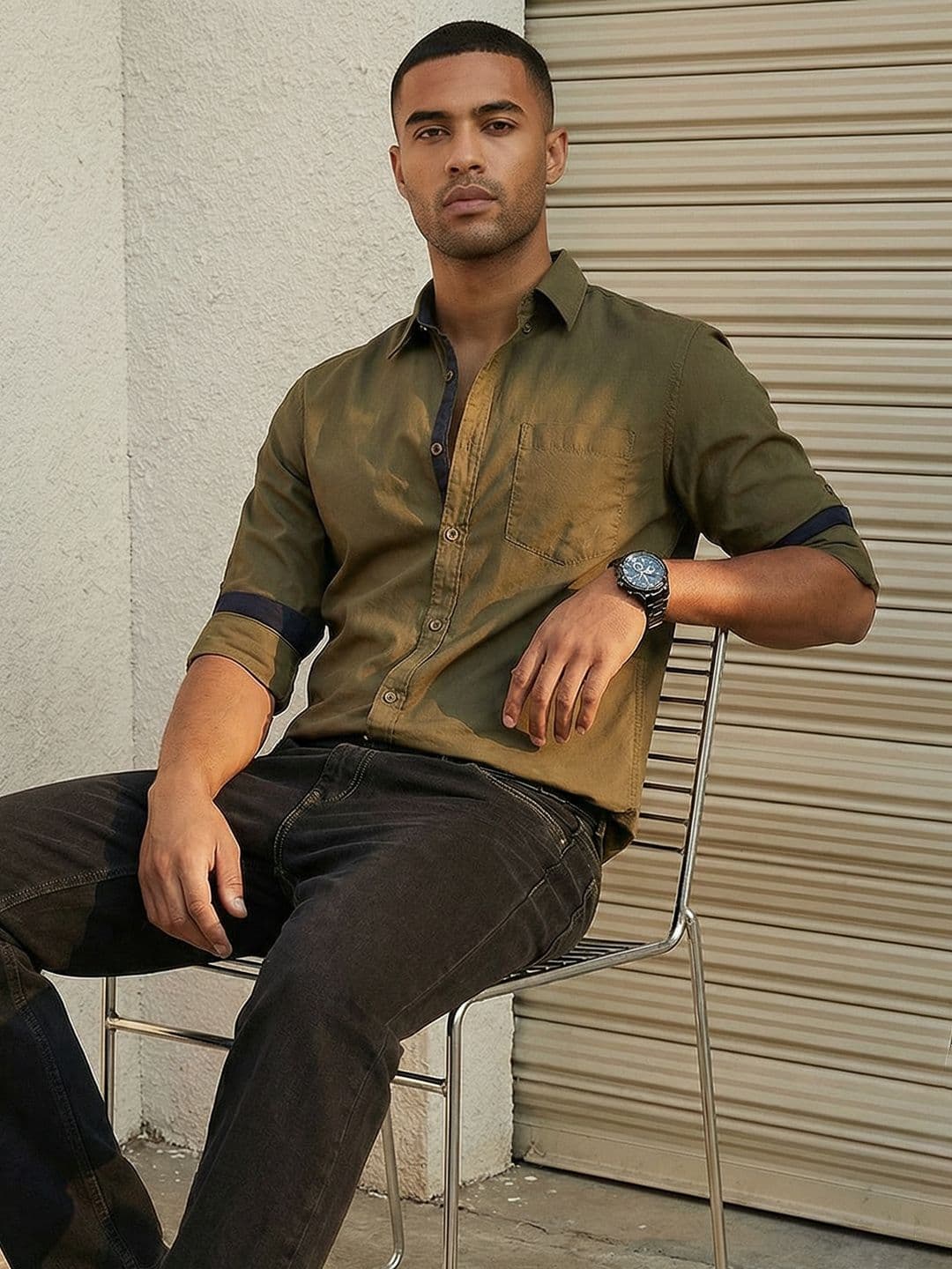 Roadster Men Olive Green Regular Fit Solid Sustainable Casual Shirt - view 1