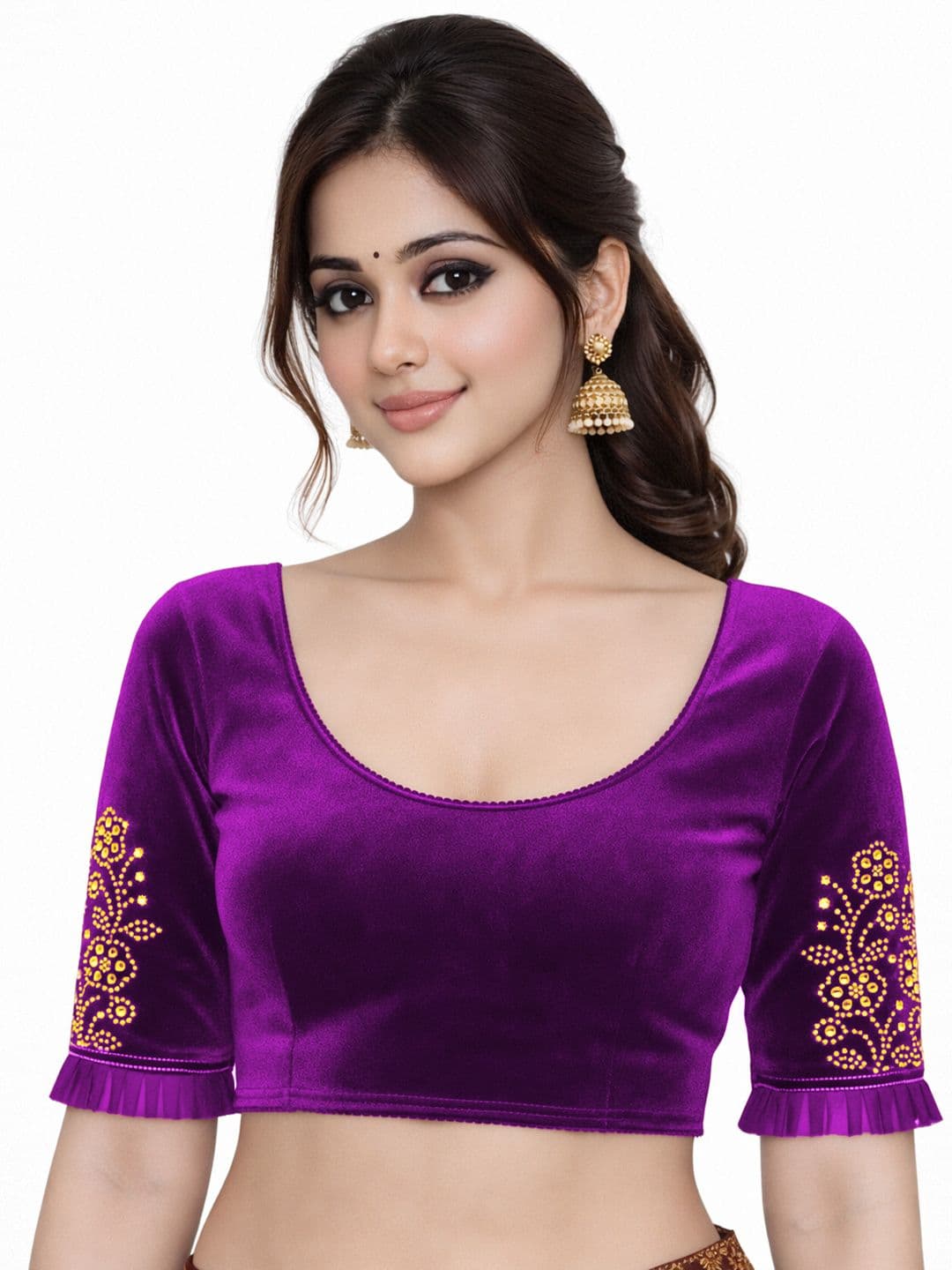 PU FASHION Velvet Blend Embellished Beads and Stones Saree Blouse - view 1