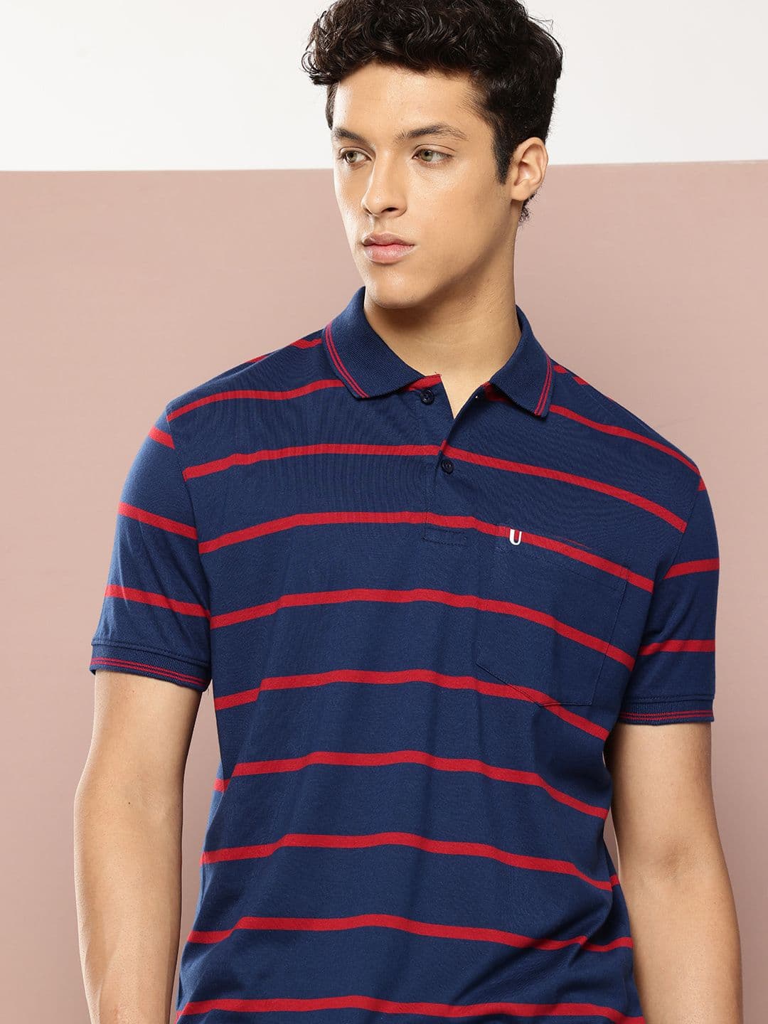 UNIBERRY Men Striped Polo Collar T-shirt - view 1