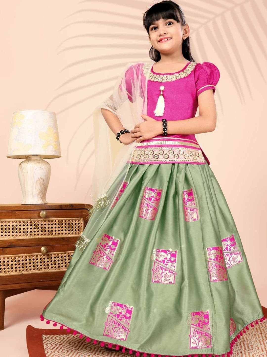 satyamfab Girls Embroidered Ready to Wear Lehenga & Blouse With Dupatta - view 1