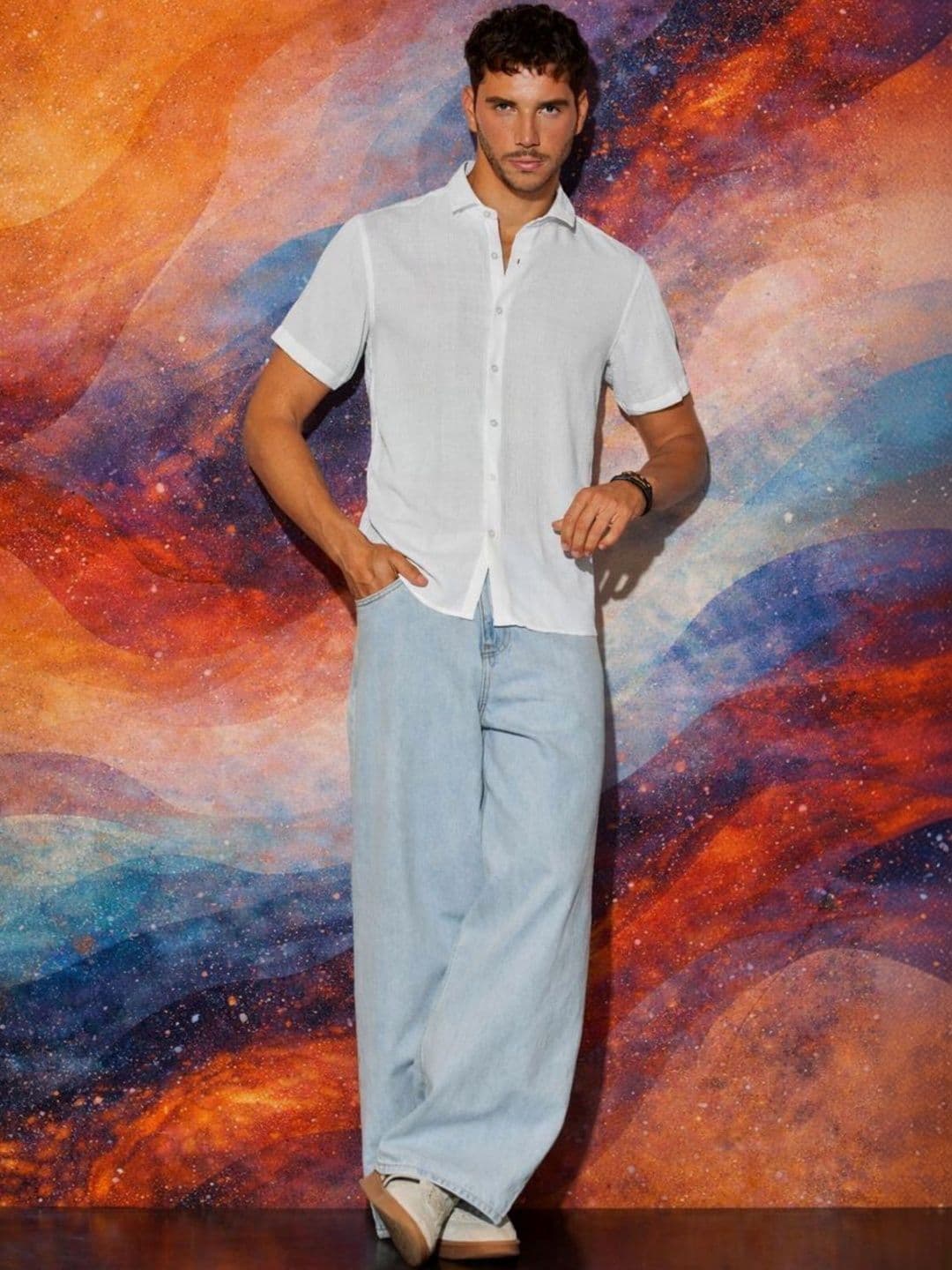 ZAYSH Men Wide Leg Mid-Rise Light Blue Jeans - view 1