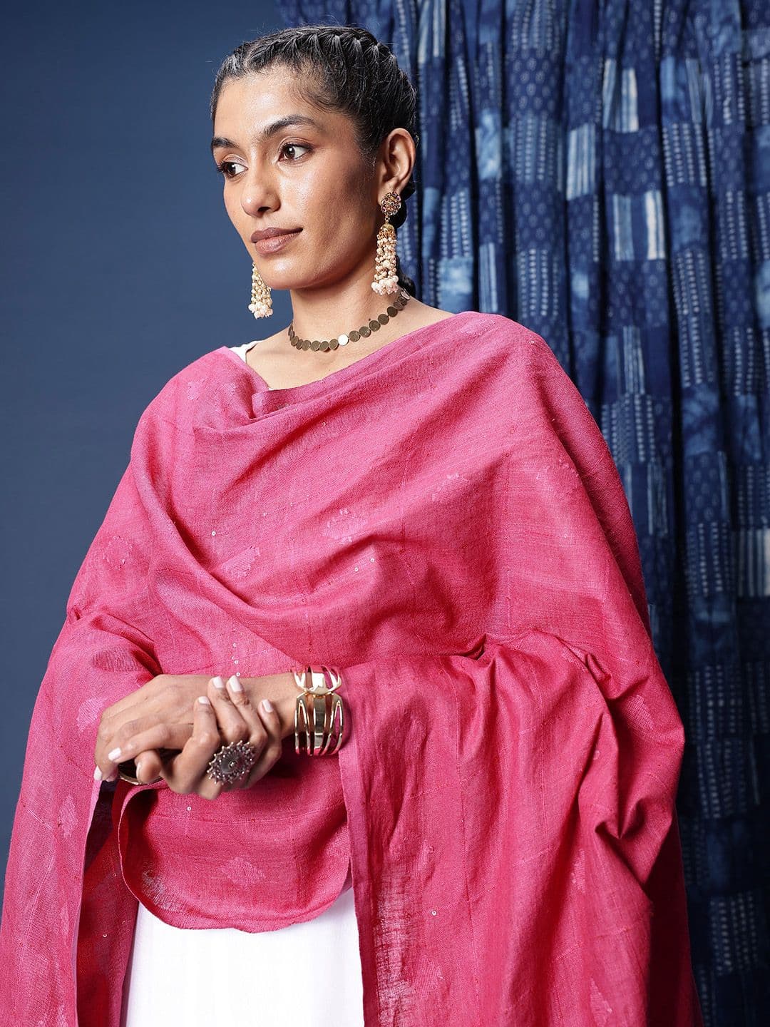 Taavi Woven Design Buti Cotton Dupatta with Sequinned Detail - view 1