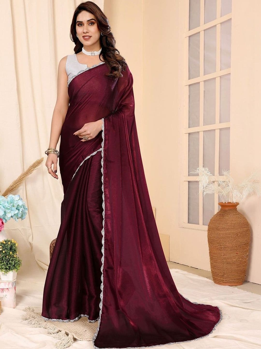 Sangria Embroidered Bordered Sarees - view 1