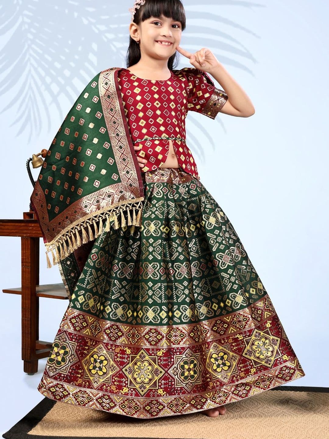 BAESD Girls Woven Design Zari Ready to Wear Lehenga & Blouse With Dupatta - view 1