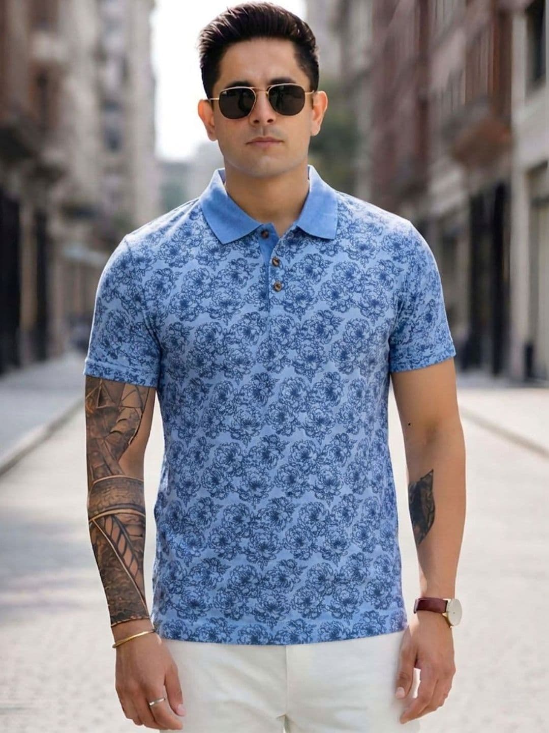 Kryptic Men Overdyed Pure Cotton Floral Printed Polo Collar T-shirt - view 1