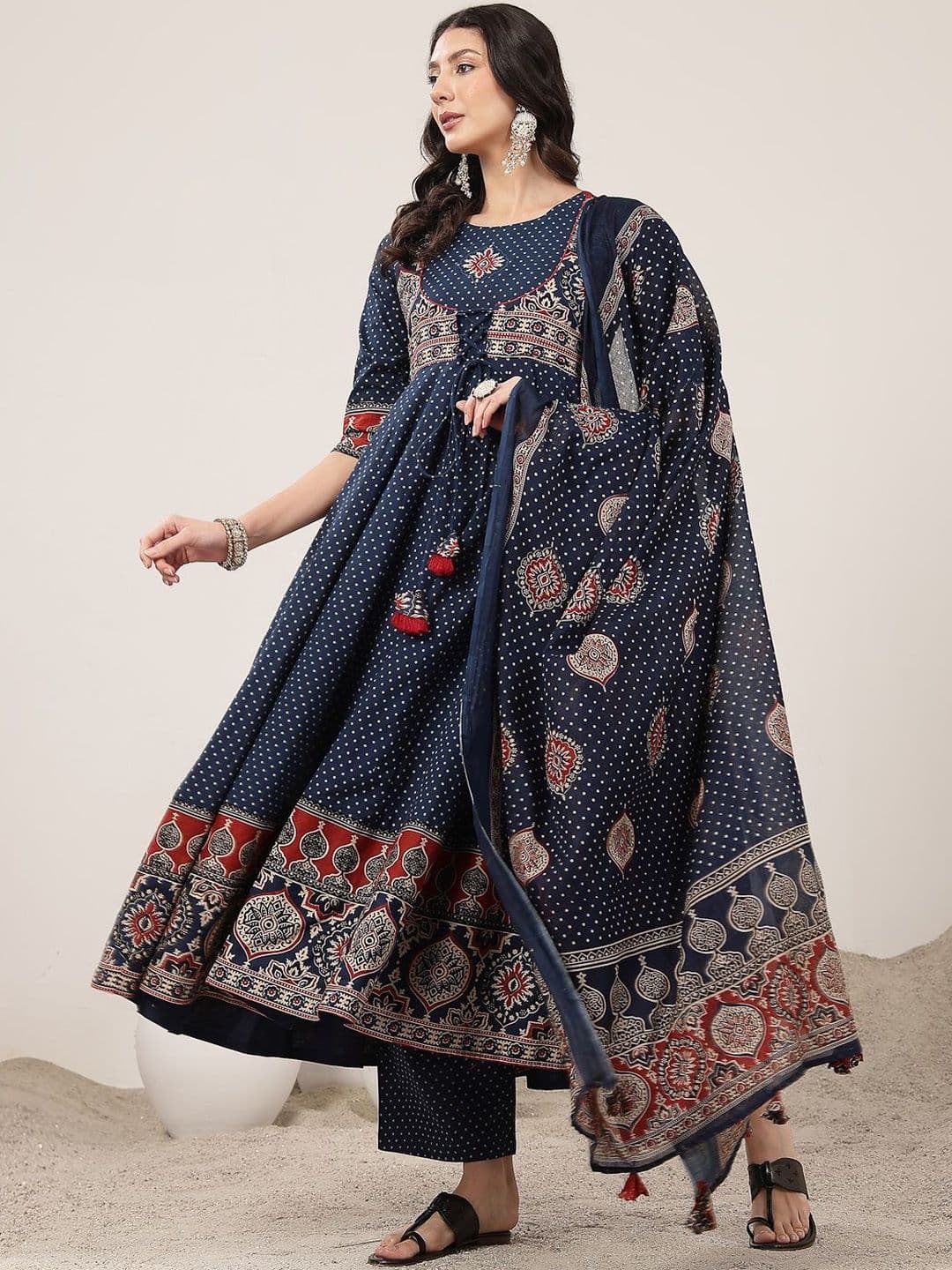 Sangria Printed Pure Cotton Round Neck Kurta & Palazzos With Dupatta - view 1