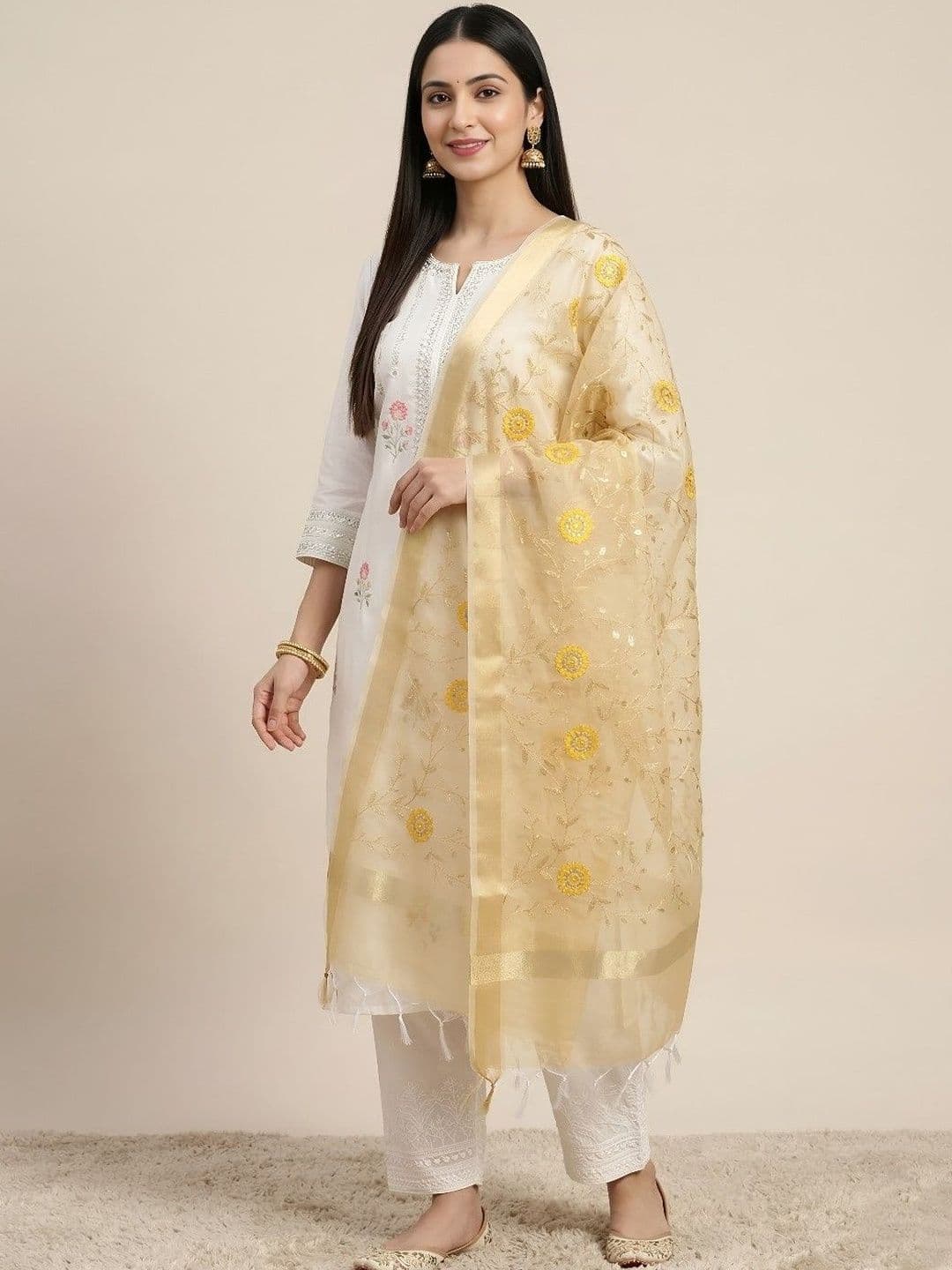 MUFFLY Woven Design Organza Dupatta with Zari - view 1