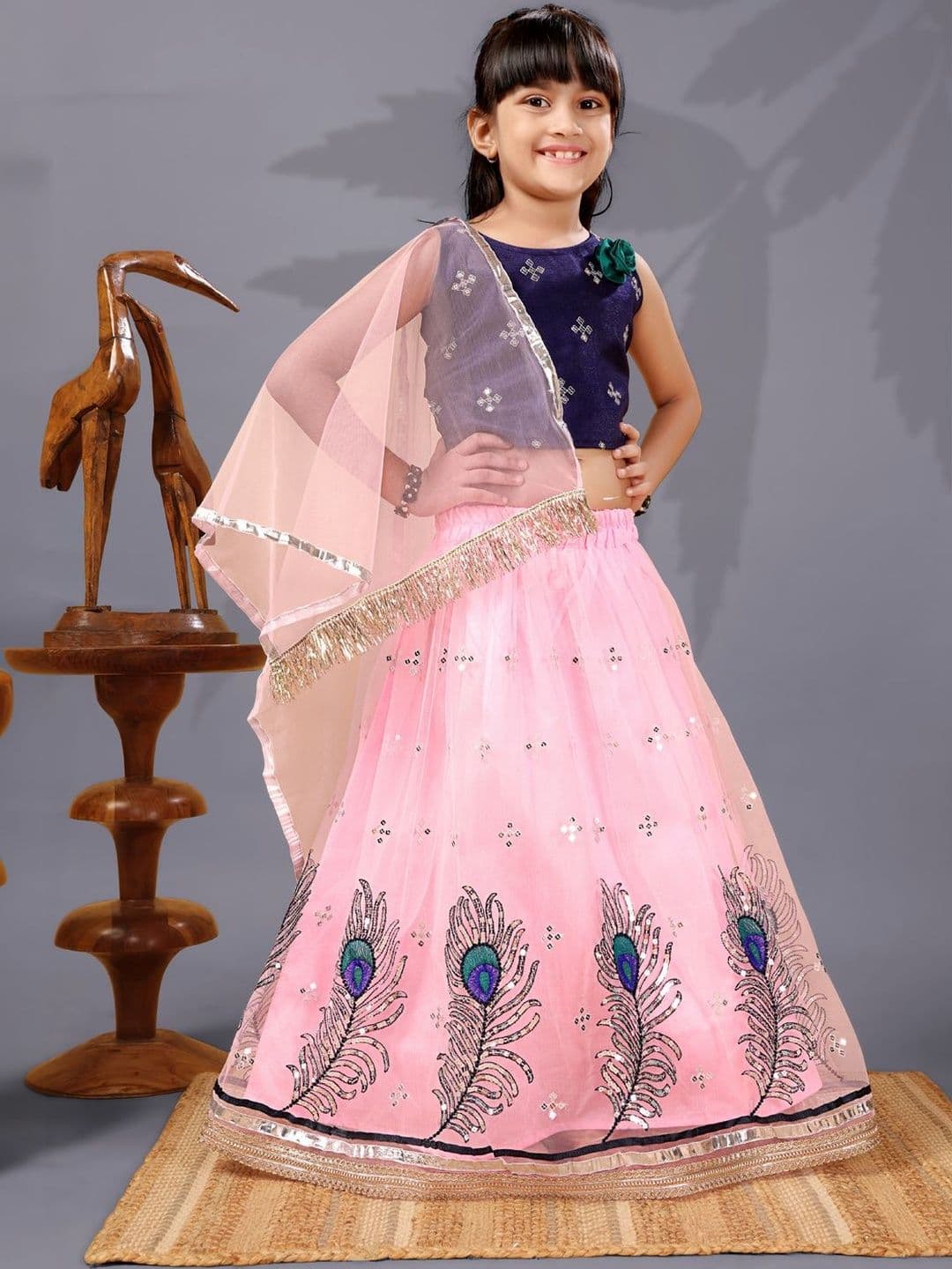 BAESD Girls Embellished Sequinned Ready to Wear Net Lehenga & Blouse With Dupatta - view 1
