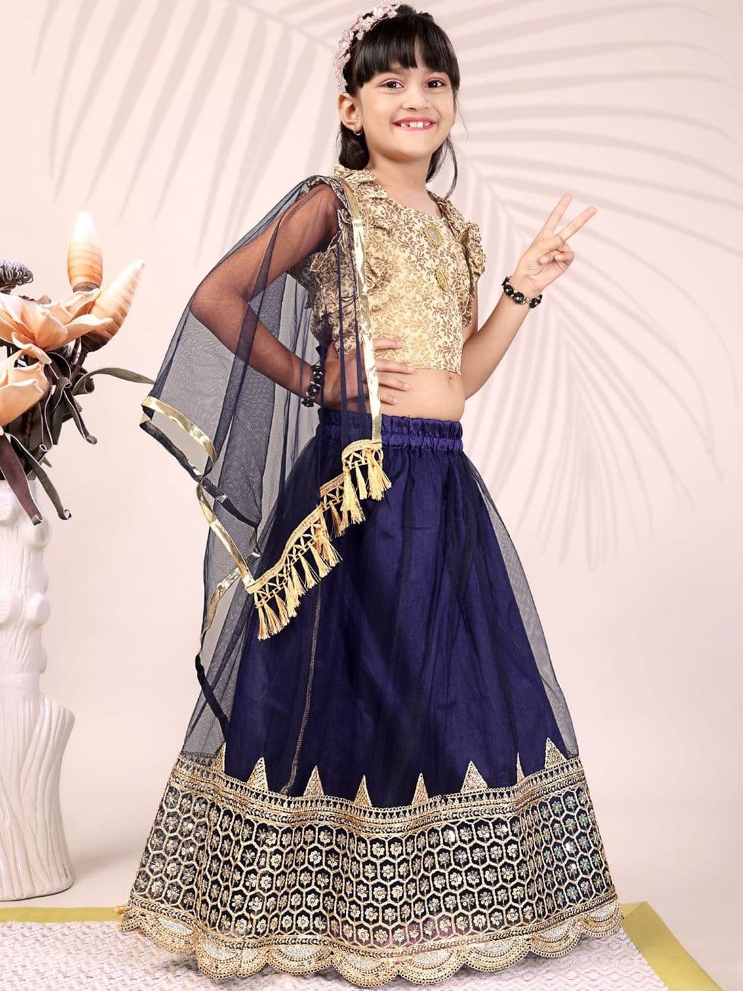 BAESD Girls Embellished Sequinned Ready to Wear Net Lehenga & Blouse With Dupatta - view 1