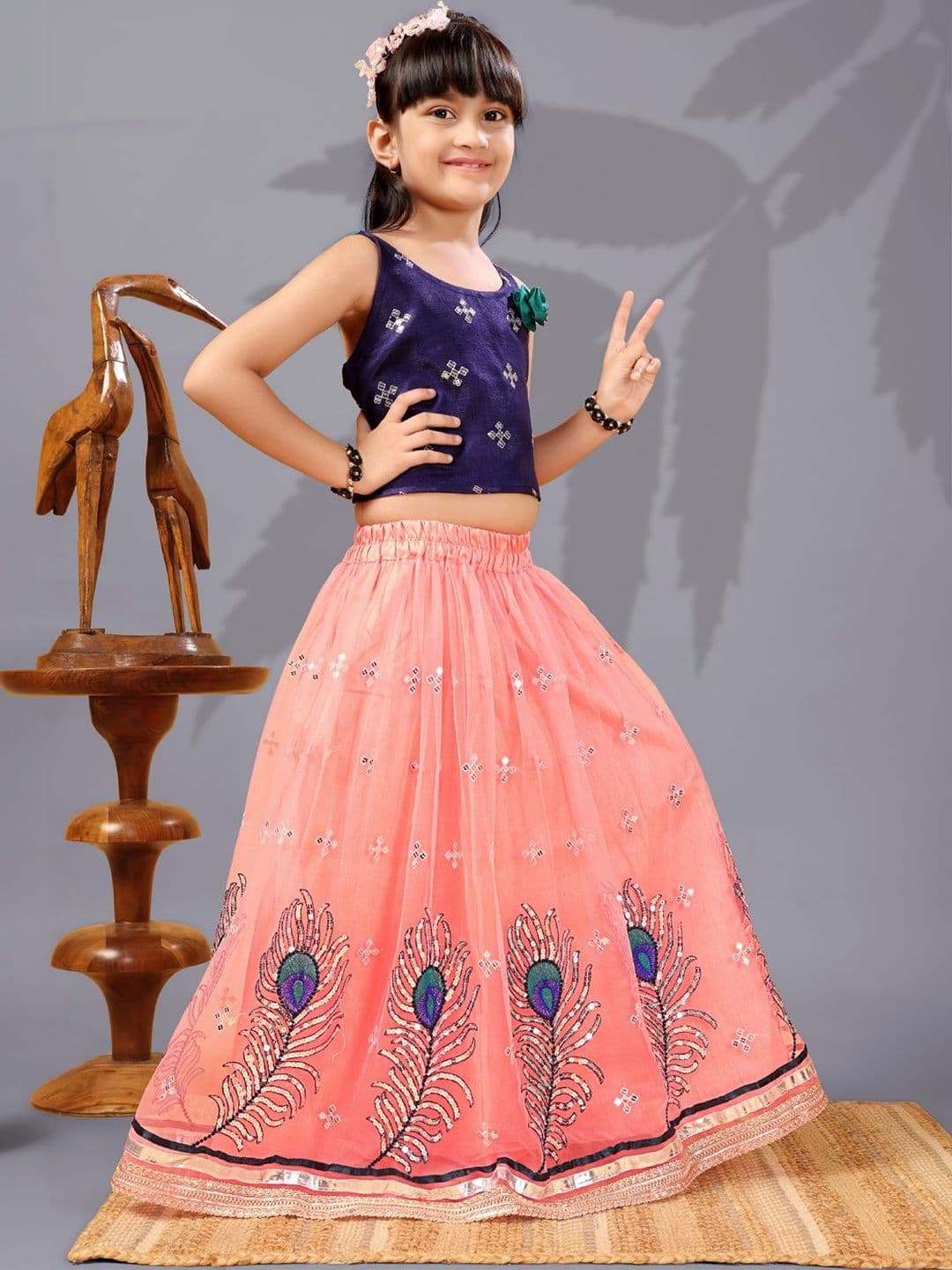 satyamfab Girls Embroidered Ready to Wear Embellished Lehenga & Blouse With Dupatta - view 1