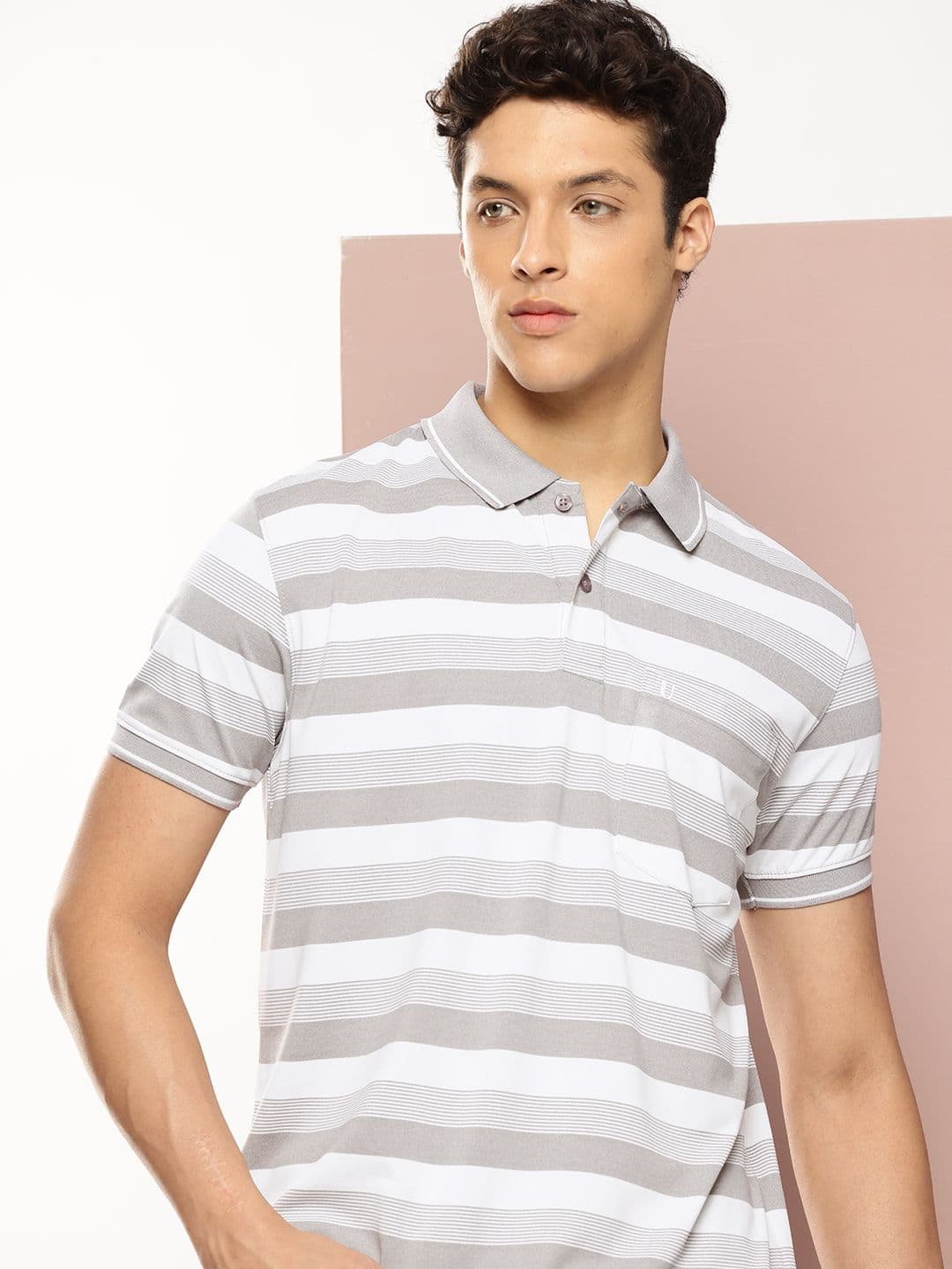 UNIBERRY Striped Polo Collar T-shirt - view 1
