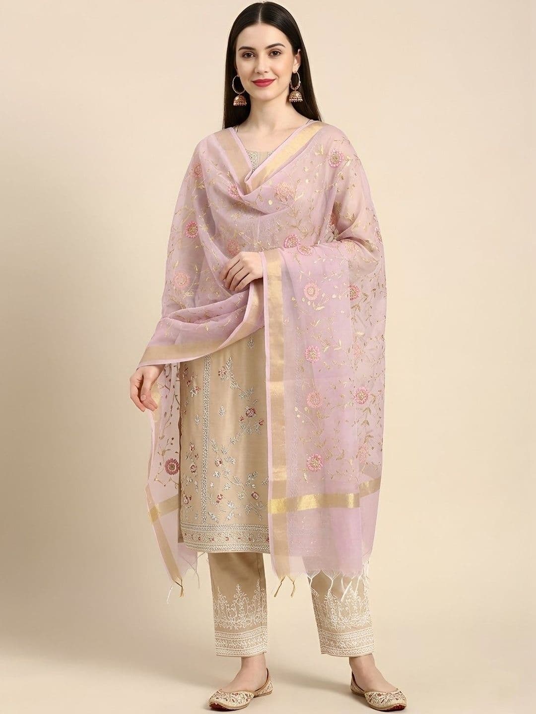 MUFFLY Woven Design Organza Dupatta with Zari - view 1
