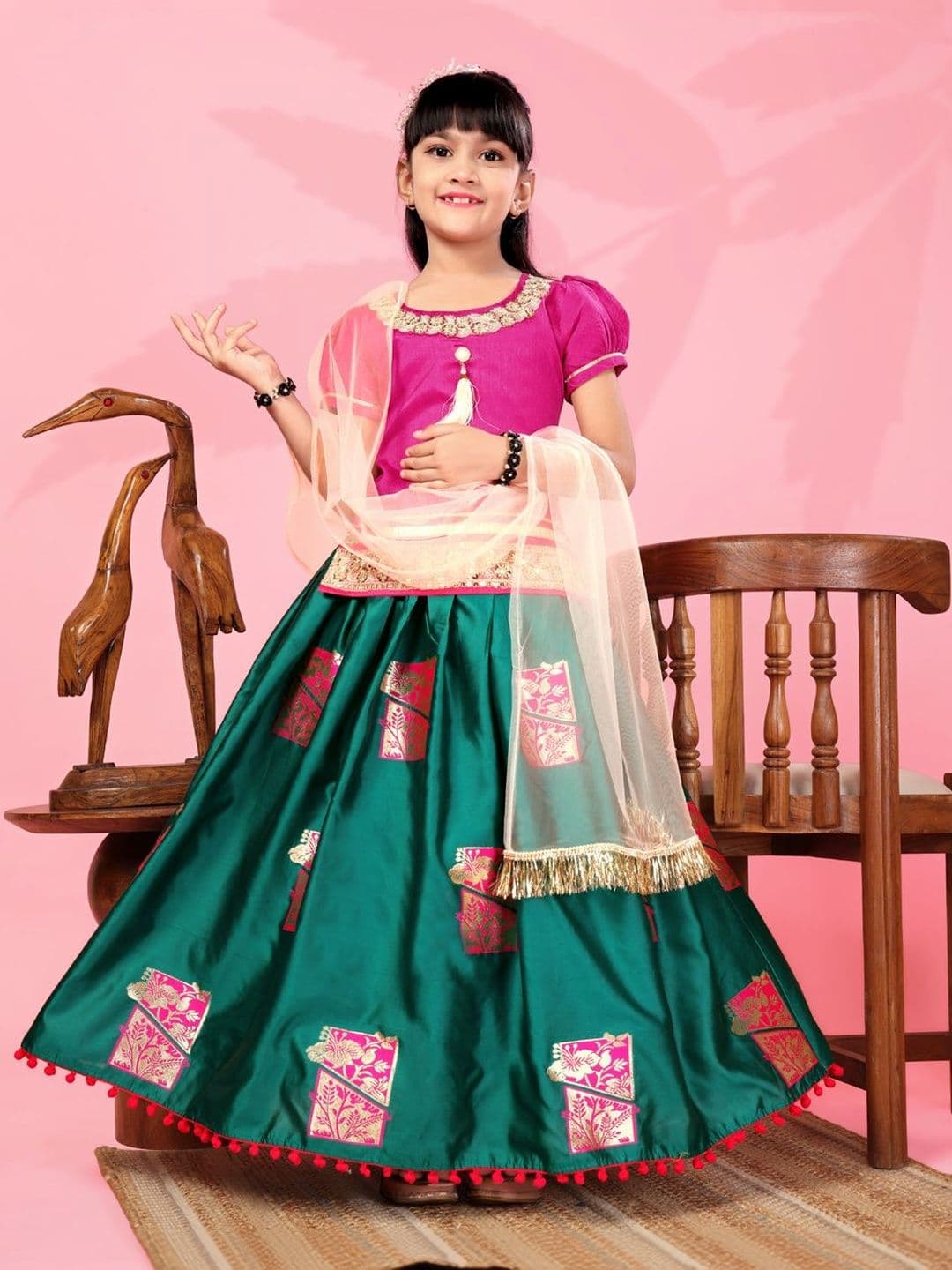 BAESD Girls Embroidered Ready to Wear Lehenga & Blouse With Dupatta - view 1