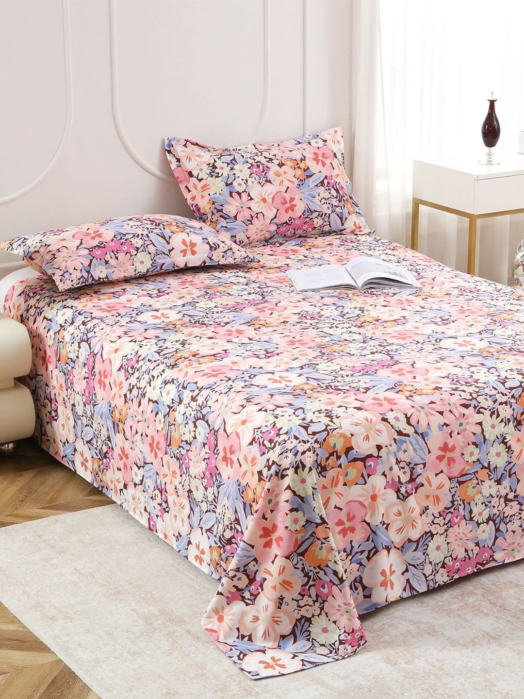 Story@home Multicoloured Floral 160 TC Bedsheet with 2 Pillow Covers - view 1