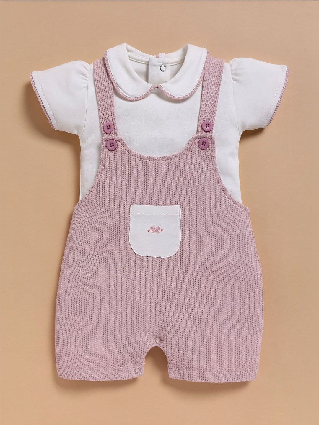 BABY GO Girls Printed Cotton Short Dungaree With T-Shirt - view 1