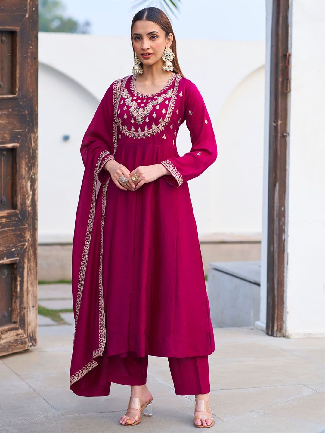 Royal Export Women Ethnic Motifs Embroidered Regular Thread Work Kurta with Trousers & With Dupatta - view 1