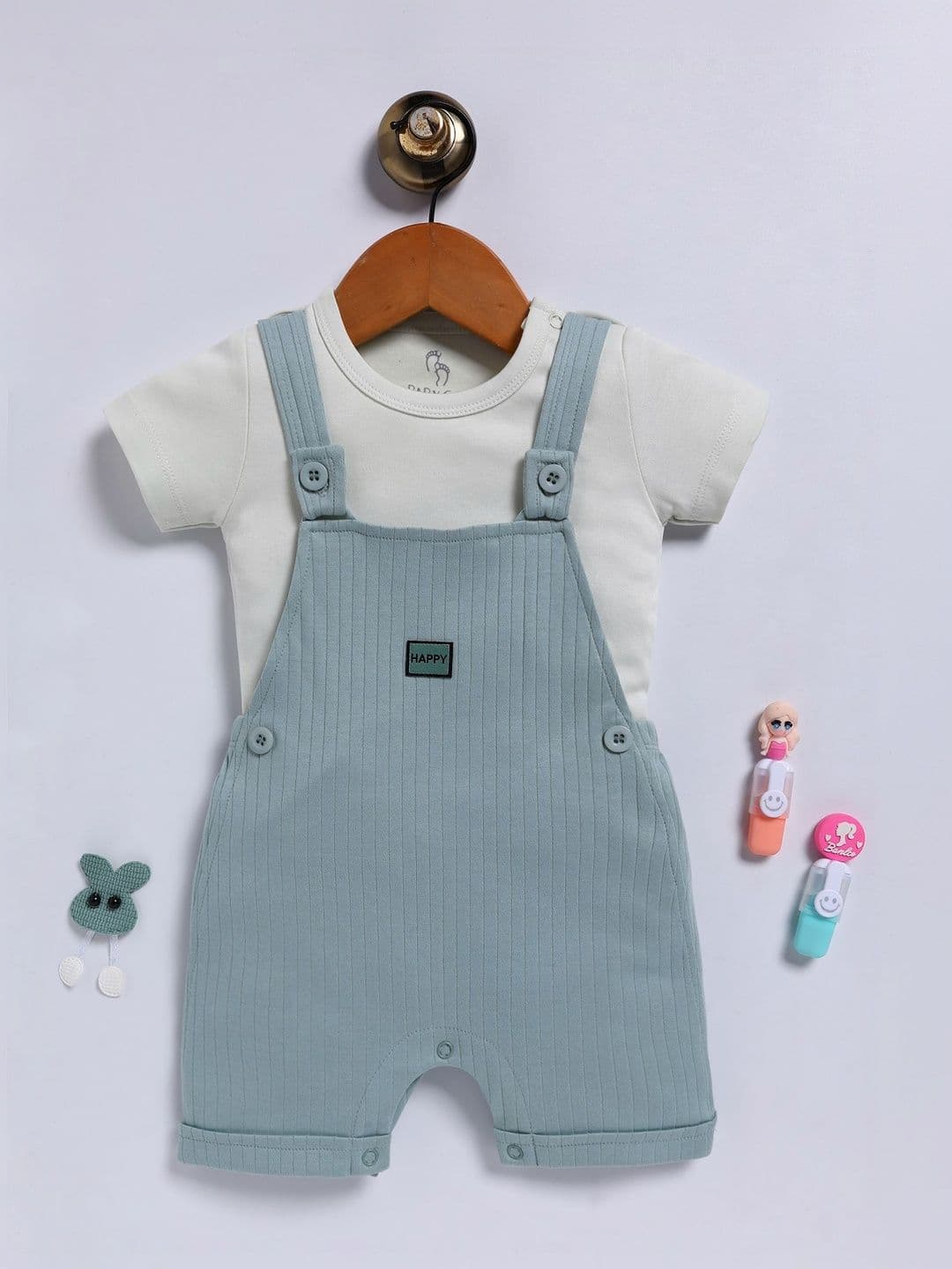BABY GO Boys Ribed Cotton Short Dungaree With T-Shirt - view 1