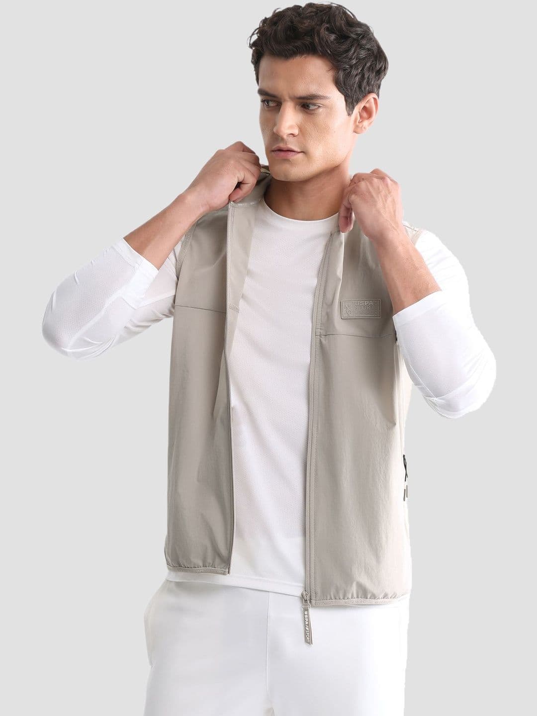 USPA SportSolid Regular Fit Sleeveless Hooded Jacket - view 1
