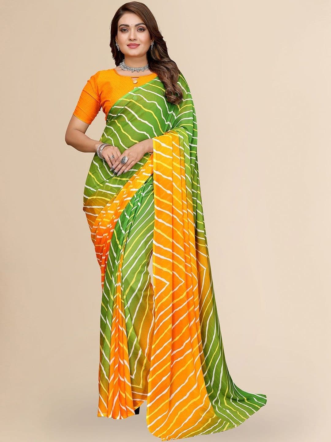 ANAND SAREES Striped Poly Georgette Designer Saree - view 1
