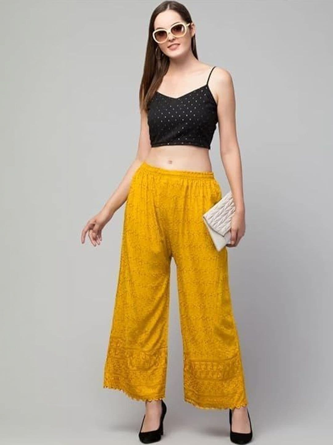 KGFONECLOTH Women Embroidered Lace Palazzos - view 1