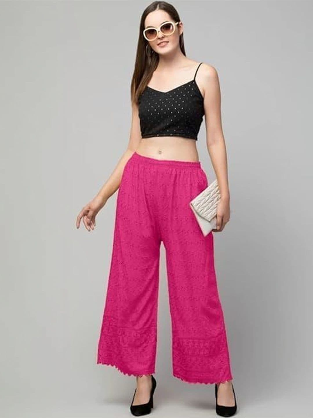 KGFONECLOTH Women Embroidered Lace Palazzos - view 1