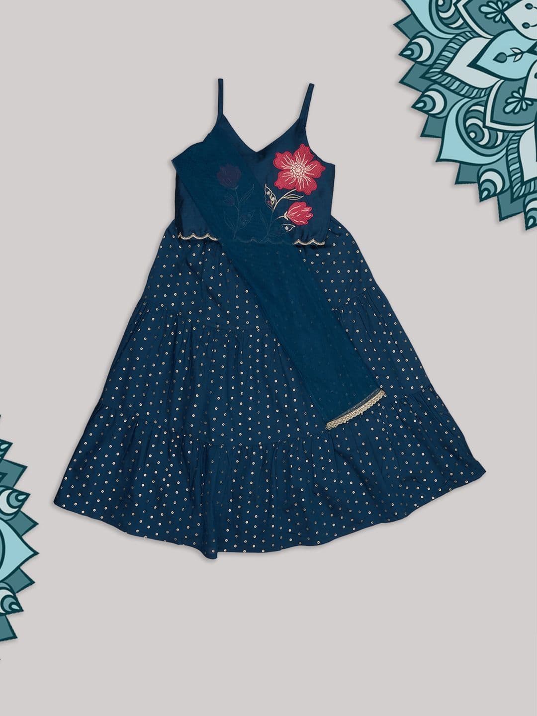 AKKRITI BY PANTALOONS Girls Embroidered Ready to Wear Lehenga & Blouse With Dupatta - view 1