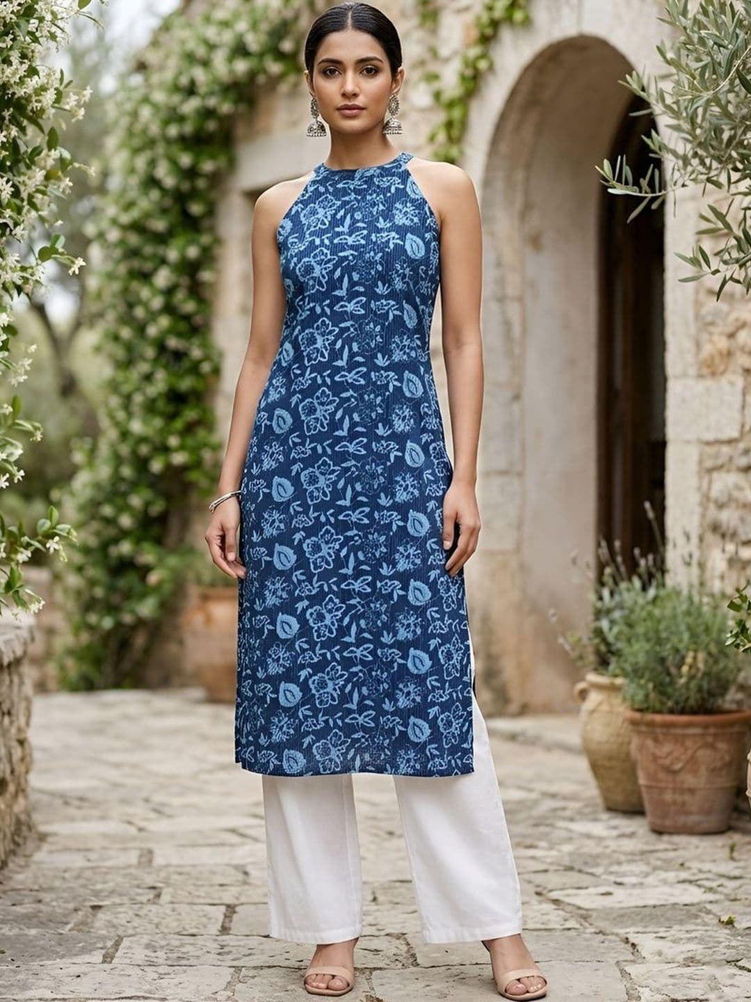 SZN Women Ethnic Motifs Printed Halter Neck Pure Cotton Kurta - view 1