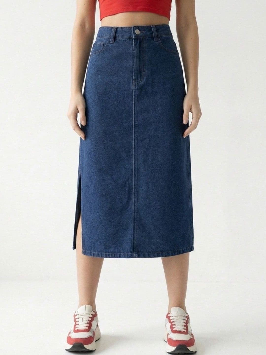glitchez Denim Side Slit Maxi Straight Skirt - view 1