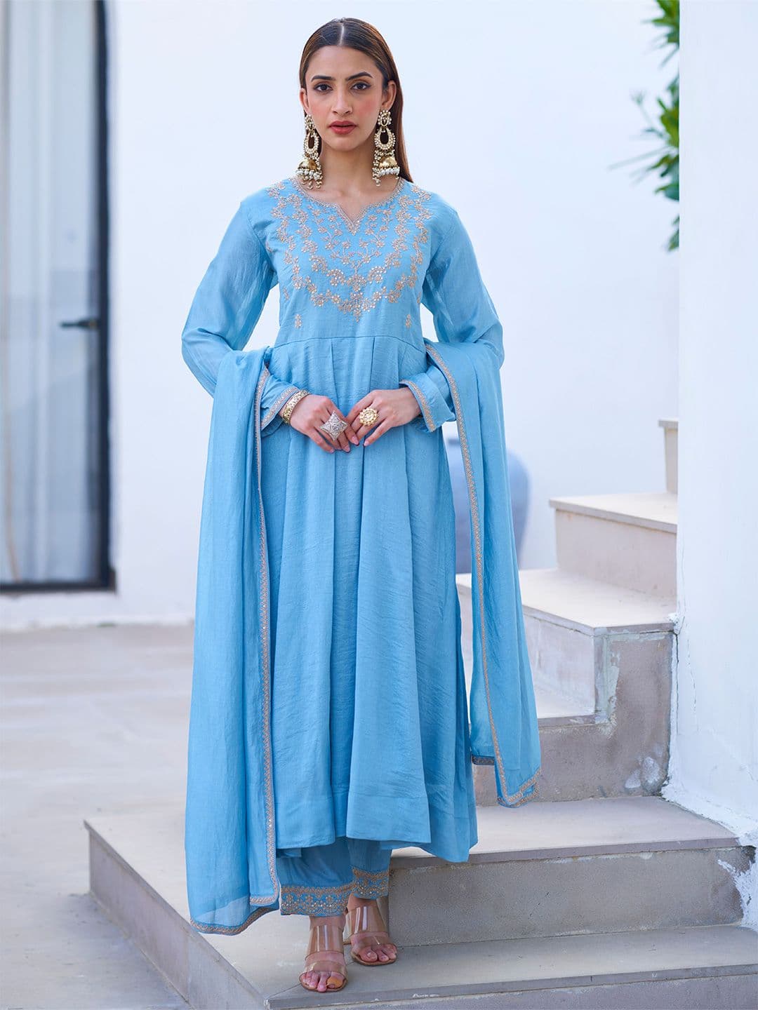 Royal Export Women Ethnic Motifs Embroidered Regular Thread Work Kurta with Trousers & With Dupatta - view 1
