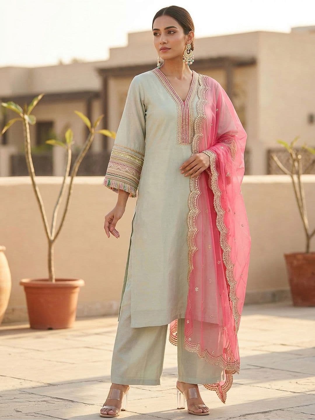 Varanga Women Embroidered Regular Kurta with Trousers & With Dupatta - view 1