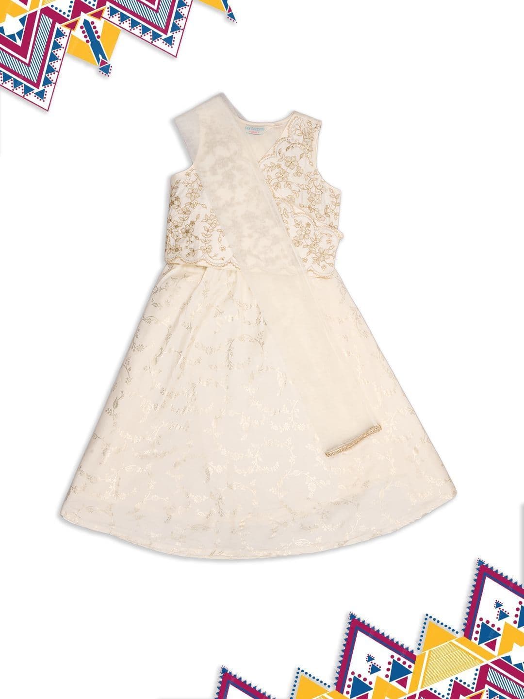 AKKRITI BY PANTALOONS Girls Embroidered Ready to Wear Lehenga & Blouse With Dupatta - view 1