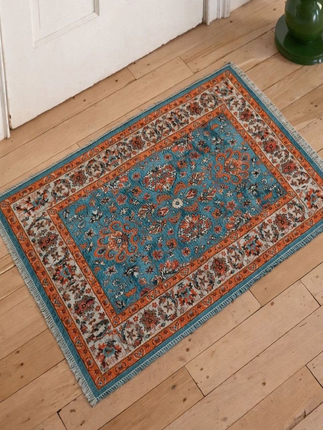 Myntra Elegant Homes Teal & Orange Printed Cotton Anti-Skid Durable Doormats - view 1