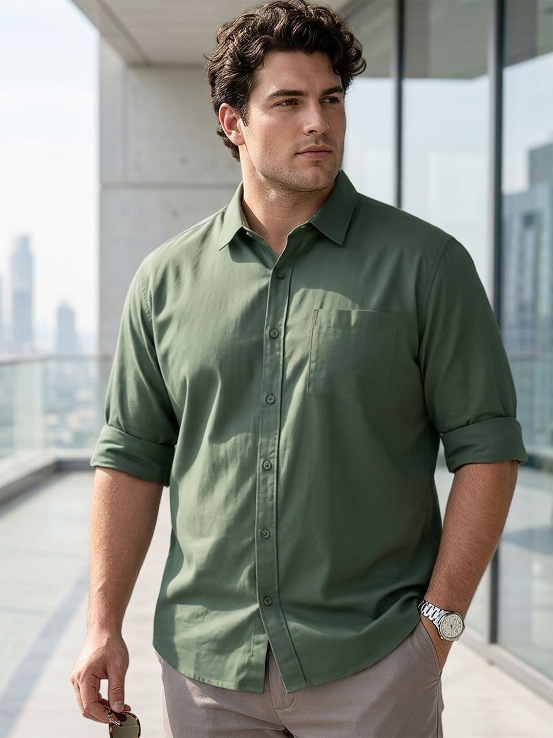 Urbano Plus Men Cotton Full Sleeve Regular Fit Casual Solid Shirt - view 1