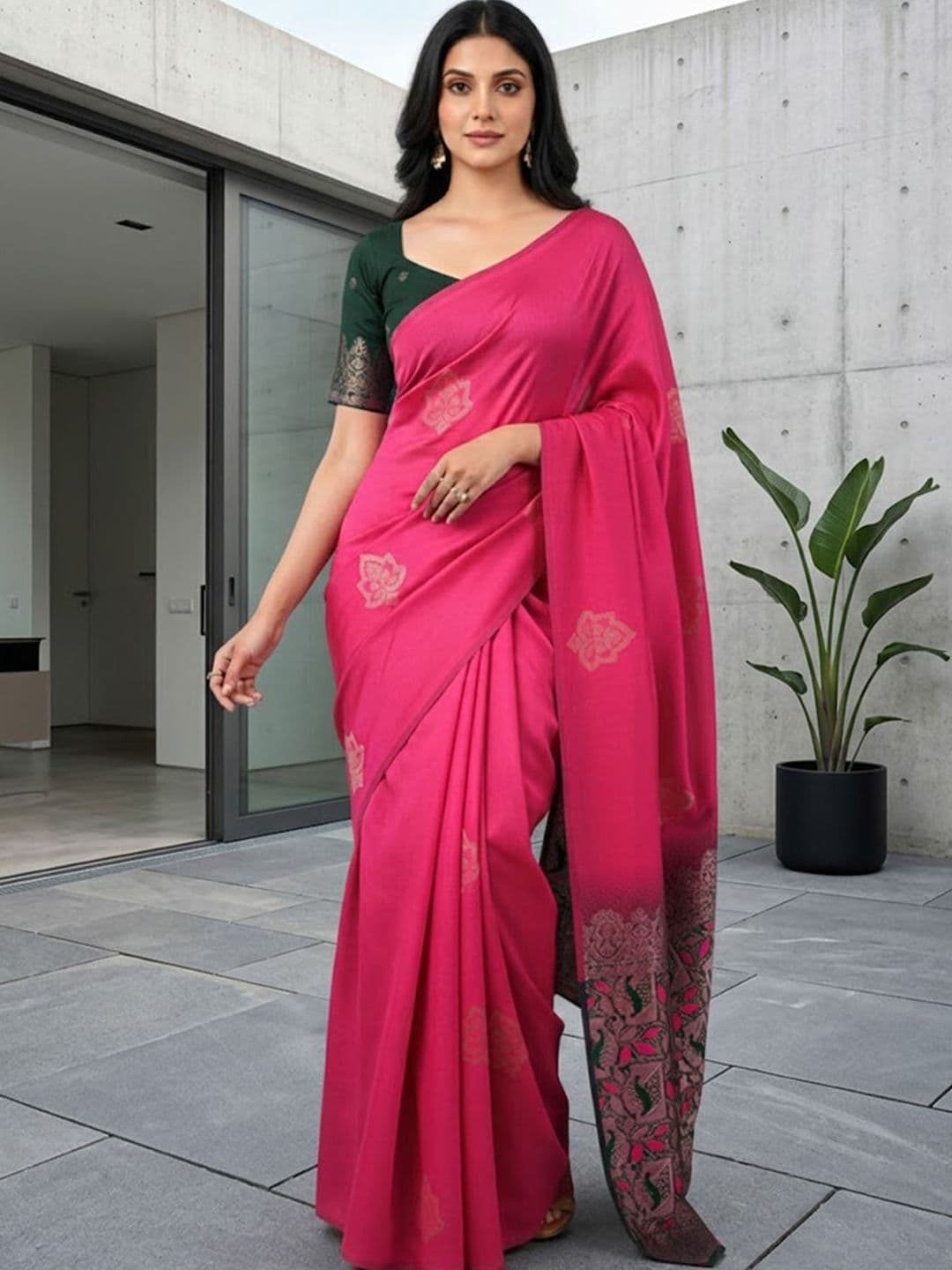 Urban Pallu Woven Design Zari Silk Blend Heavy Work fwd Saree - view 1
