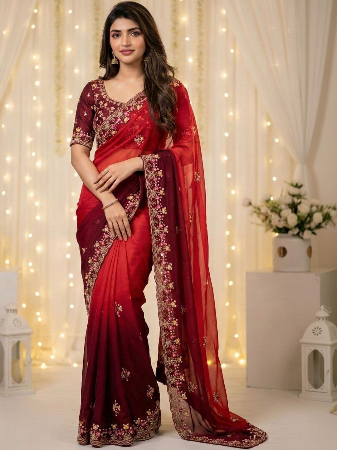 all about you Floral Embroidered Poly Georgette Designer Saree - view 1