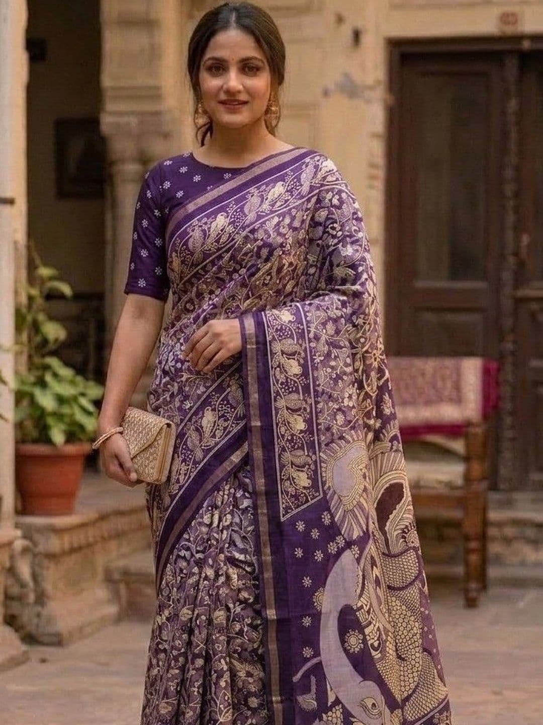Sitanjali Floral Printed Mulmul Cotton Saree With Blouse - view 1