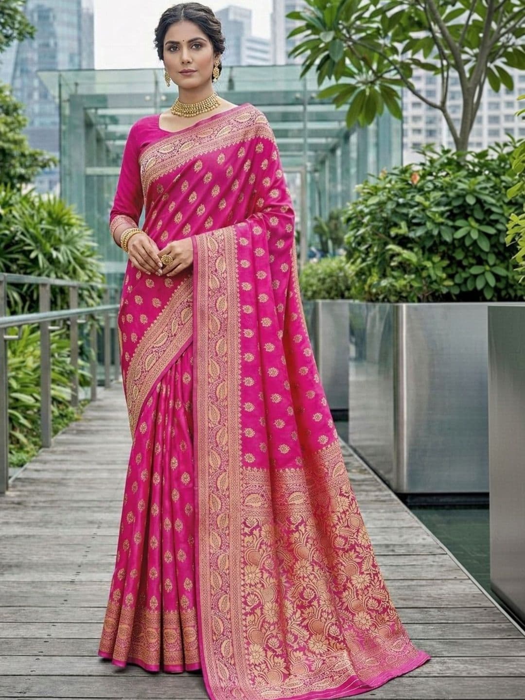 YUGAVEERAA Woven Design Zari Art Silk Banarasi Saree - view 1