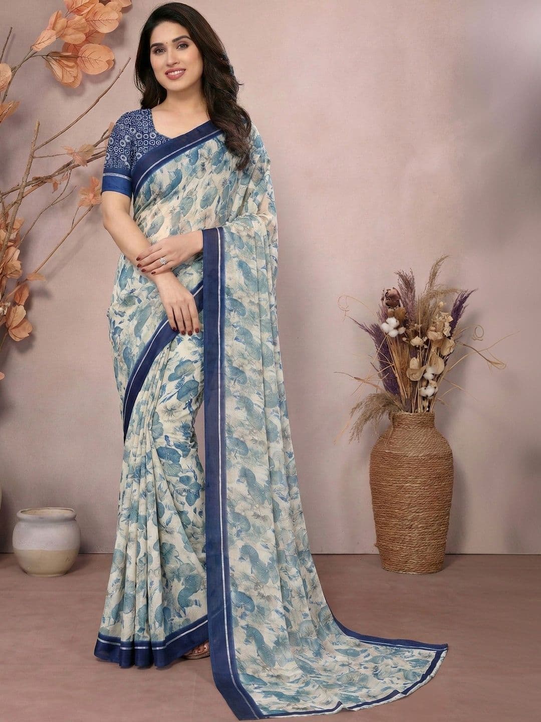 all about you Floral Silk Blend Designer Saree - view 1