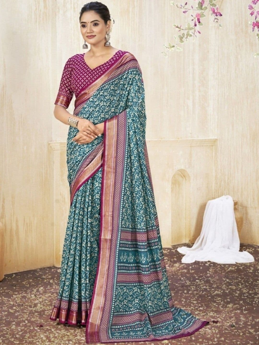 all about you Zari Designer Block Print Saree - view 1