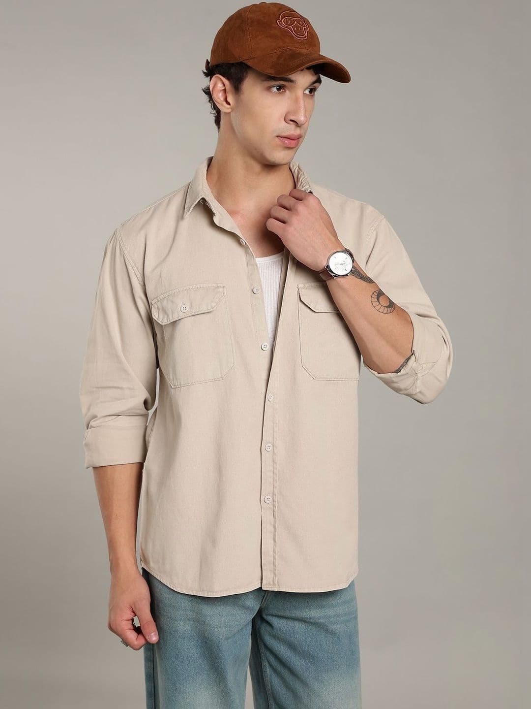 FOUL CHILD Spread Collar Dual Pocket With Flap Cotton Relaxed Fit Casual Shirt - view 1