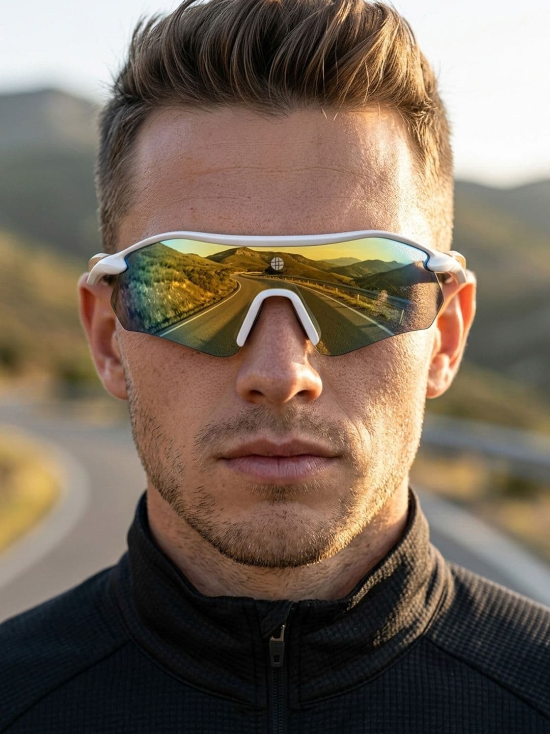 HASHTAG EYEWEAR Unisex Green Lens & White Sports Sunglasses with - view 1