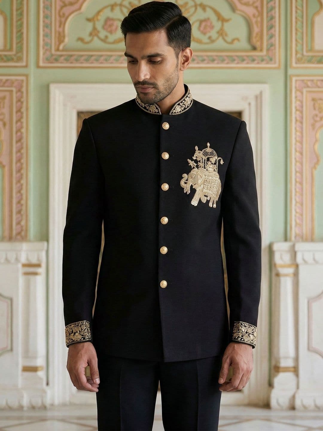 Jompers Embroidered Mandarin Collar Sherwani