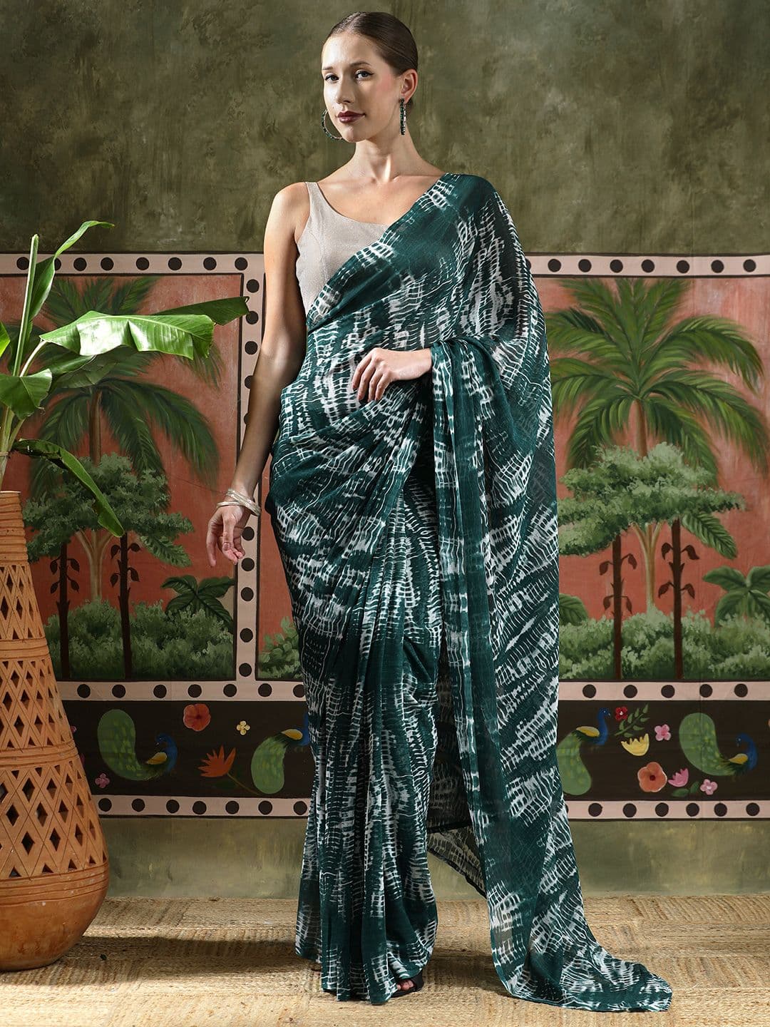 Sangria Tie & Die Printed Georgette Ready To Wear Saree - view 1