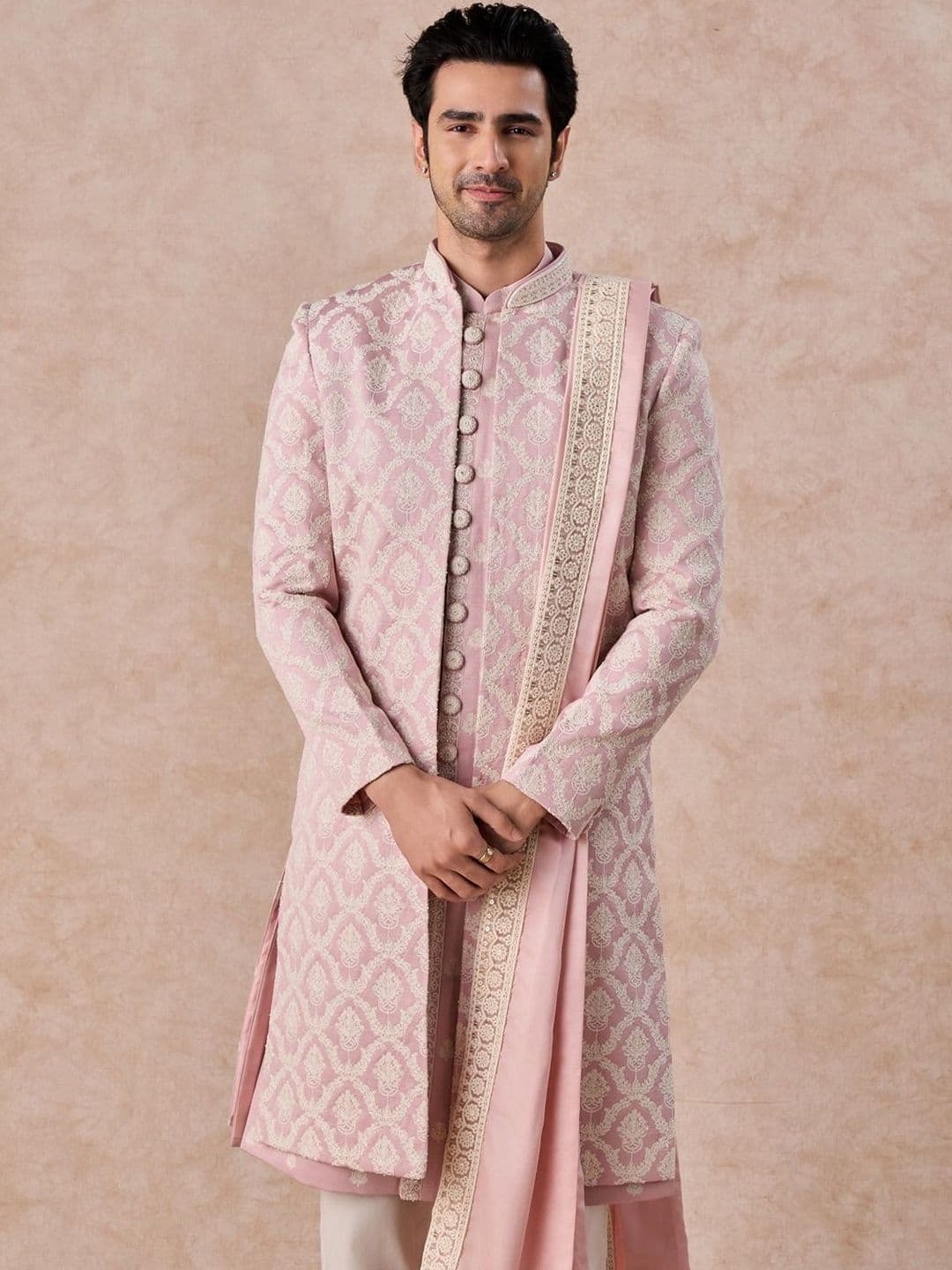 Manyavar Embroidered Mandarin Collar Sherwani