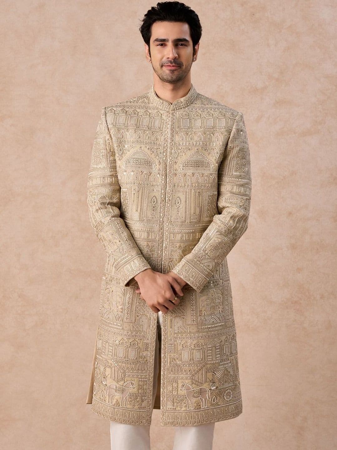Manyavar Embroidered Mandarin Collar Sherwani