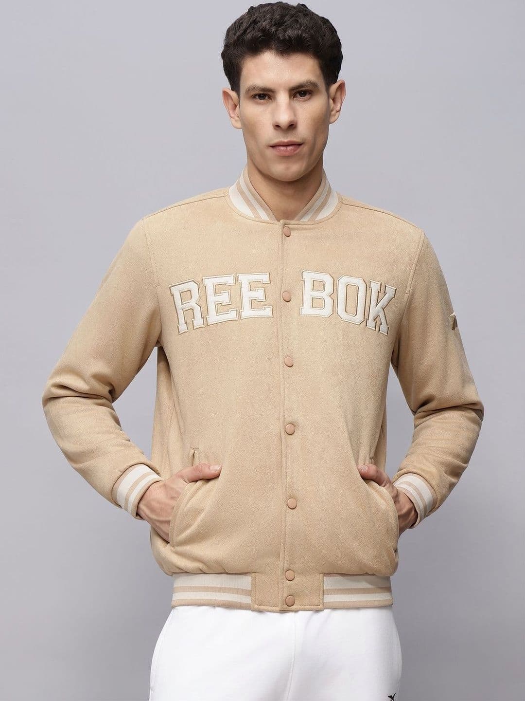 Reebok Printed Cotton Mock Collar Open Front Jacket - view 1