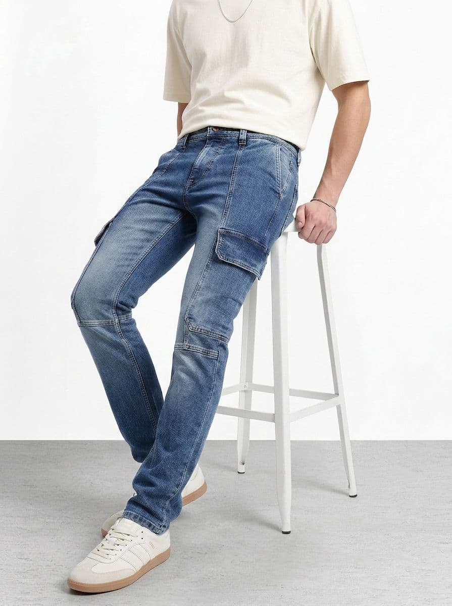 Aeropostale Men Straight Fit Heavy Fade Cargo Stretchable Jeans - view 1