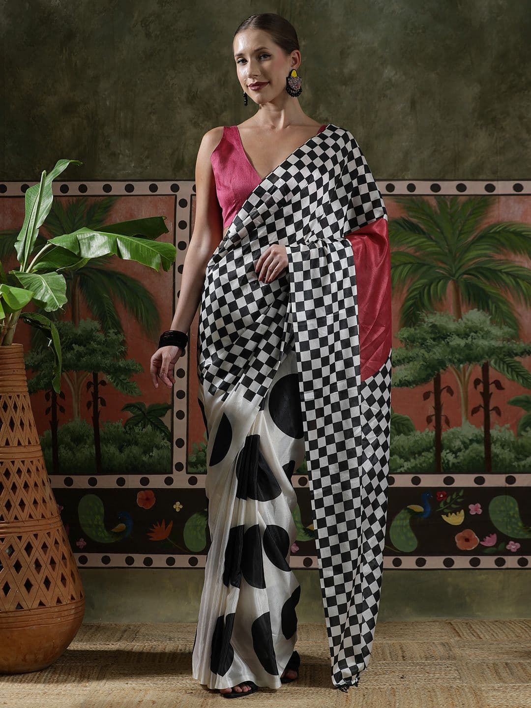Sangria Ready to wear Satin Floral Digital Printed Saree - view 1